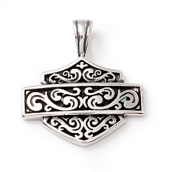 Tibetan Style 304 Stainless Steel Pendants, Shield, Antique Silver, 43.5x40x5.5mm, Hole: 10x6.5mm(STAS-P305-54AS)