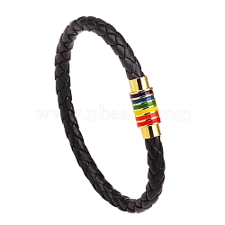 Imitation Leather Braided Cord Bracelets, with Alloy Magnetic Clasps, Black, 7-1/2 inch(19cm)(PW-WG97791-03)