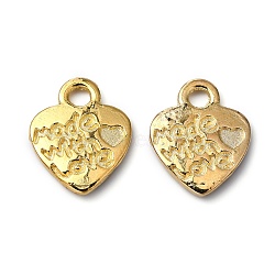 Tibetan Style Alloy Pendants, Cadmium Free & Nickel Free & Lead Free, Valentine's Day, Heart with Made with Love, Golden, 12.2x10x1.8mm, Hole: 2mm(K096N012)