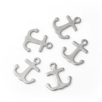 201 Stainless Steel Charms, Anchor, Stainless Steel Color, 12x11x0.7~0.8mm, Hole: 1.4mm