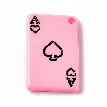 Printed Acrylic Pendants, Rectangle with Ace of Hearts Charm, Pink, 26x16.7x3.3mm, Hole: 2.2mm