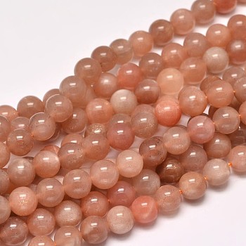 Natural Sunstone Round Bead Strands, 8mm, Hole: 1mm, about 47pcs/strand, 15 inch