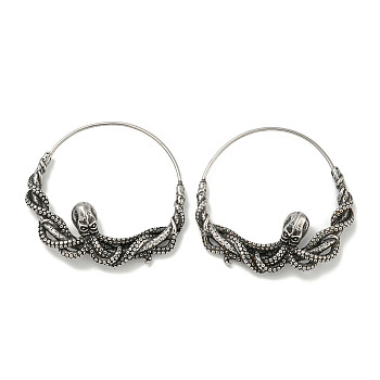 316 Surgical Stainless Steel Hoop Earrings for Women and Men, Antique Silver, Octopus, 31.5x5mm