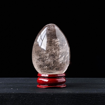 Easter Raw Natural Smoky Quartz Egg Display Decorations, Wood Base Reiki Stones Statues for Home Office Decorations, 45x30mm