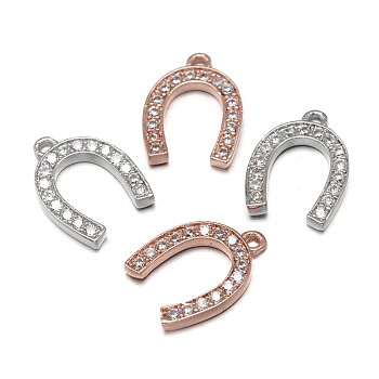 Horseshoe Brass Micro Pave Cubic Zirconia Charms, Grade AAA, Lead Free & Nickel Free & Cadmium Free, Mixed Color, 14.5x10x2mm, Hole: 1mm