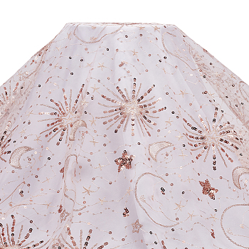 Star Moon Pattern Embroidered Polyester Mesh Fabrics, with PVC Sequins, Pink, 1560x0.8mm, 2 yards/pc