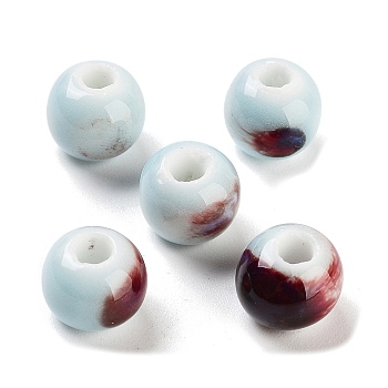 Handmade Porcelain Beads, Famille Rose Style, Round, Round, 9x9x7mm, Hole: 2.5mm, 5PCs/ set