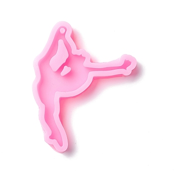 Dancer Pendant Silhouette Silicone Statue Molds, Resin Casting Molds, for Portrait Sculpture UV Resin & Epoxy Resin Jewelry Making , Hot Pink, 58x46x8mm, Hole: 2mm