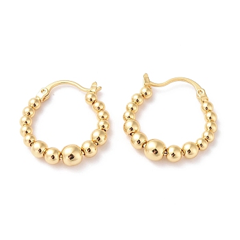 Brass Rotating Round Beaded Hoop Earrings, Anxiety Stress Relief Jewelry for Women, Real 18K Gold Plated, 23.5x22x5mm, Pin: 0.9mm