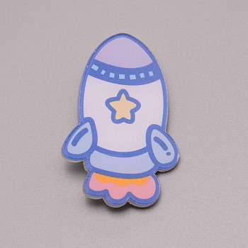 Rockets Plastic Brooch for Backpack Clothes, White, Sky Blue, 38x25x7mm, Pin: 0.7mm
