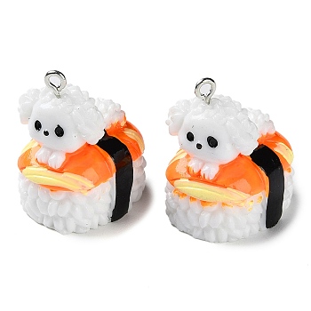 Opaque Resin Imitation Food Pendants, Dog Sushi Charms with Platinum Tone Iron Loops, Tomato, 28.5x20x23.5mm, Hole: 2mm