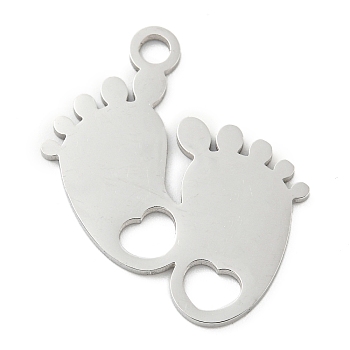 304 Stainless Steel Pendants, Laser Cut, Footprint Charm, Stainless Steel Color, 26x21.5x1mm, Hole: 2.5mm