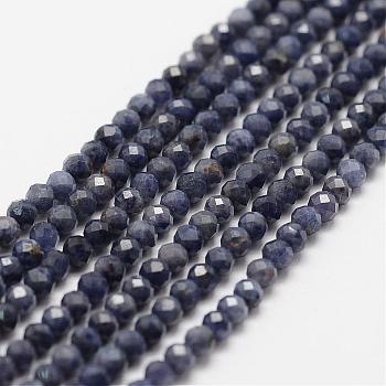 Natural Sapphire Bead Strands, Faceted, Round, 3mm, Hole: 0.5mm, about 120~124pcs/strand, 12.8 inch(325mm)