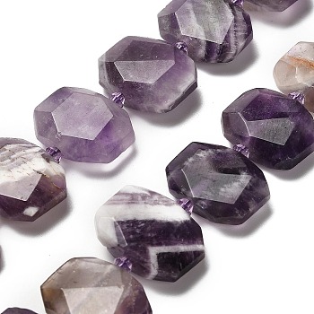 Natural Amethyst Beads Strands, with Glass Beads, Faceted, Rectangle, 20.5~22.5x15.5~16.5x6.5~7.5mm, Hole: 1.6mm, about 21pcs/strand, 15.12~15.28''(38.4~38.8cm)