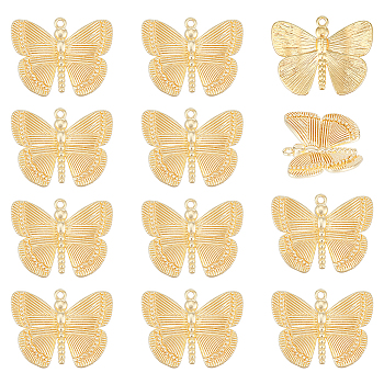 12Pcs Brass Pendants, Butterfly Charm, Real 18K Gold Plated, 19x24x3mm, Hole: 1.4mm