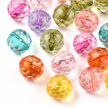 Transparent Acrylic Beads, Faceted, Round, Mixed Color, 12x11.5mm, Hole: 1.8mm, about 550pcs/500g