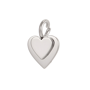 304 Stainless Steel Pendants, Stamping Blank Tag, Double Heart Charm, Stainless Steel Color, 10x6.50mm,Hole:2mm