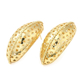 Rack Plating Brass Bean with Star Stud Earrings, Long-Lasting Plated, Cadmium Free & Lead Free, Real 18K Gold Plated, 42x18.5mm
