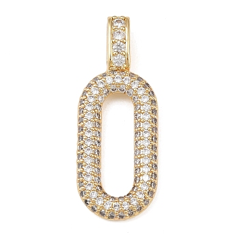 Brass Micro Pave Cubic Zirconia Pendants, Oval, Golden, 31x12x3mm, Hole: 5.6x1.8mm