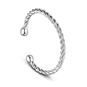 SHEGRACE Classic Rhodium Plated 925 Sterling Silver Twisted Cuff Tail Ring, Platinum, 17mm