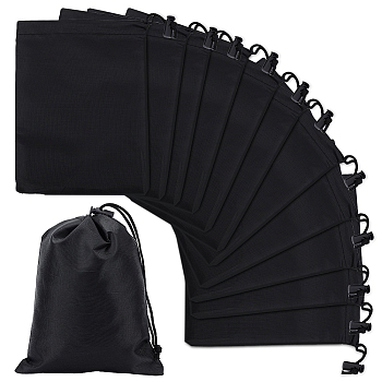 Polyester Bags, with Drawstring Ropes, Rectangle, Black, 20x16x0.02cm