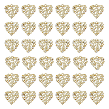 40pcs Alloy Pendants, with Crystal Rhinestone, Heart with Branch and Leaf, Light Gold, 21x21.5x3mm, Hole: 1.5mm