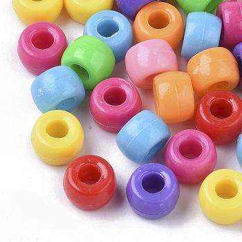 Opaque Acrylic European Beads, Large Hole Beads, Column, Mixed Color, 6~7x8mm, Hole: 4mm, about 2500pcs/500g