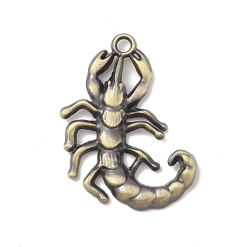 Tibetan style Alloy Pendants, Scorpion Charm, Antique Bronze, 38.5x26.5x3.5mm, Hole: 3mm