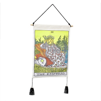 Polyester Decorative Wall Tapestrys, for Home Decoration, with Wood Bar, Nulon Rope, Plastic Hook, Rectangle with Tarot Pattern, The Empress III, 670x348x1.20mm