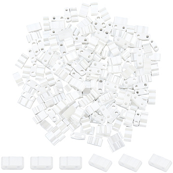 240Pcs 2-Hole Opaque Glass Seed Beads, Lustered, Rectangle, White, 4.5~5.5x2x2~2.5mm, Hole: 0.5~0.8mm