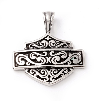Tibetan Style 304 Stainless Steel Pendants, Shield, Antique Silver, 43.5x40x5.5mm, Hole: 10x6.5mm
