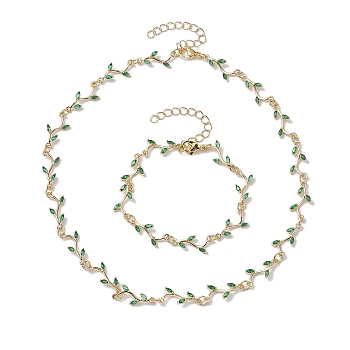 Cubic Zirconia Branch Links Bracelets & Necklaces Sets, Brass Jewelry for Women, Golden, Bracelet: 7-5/8 inch(19.3cm), Necklace: 16-1/4 inch(41.2cm)
