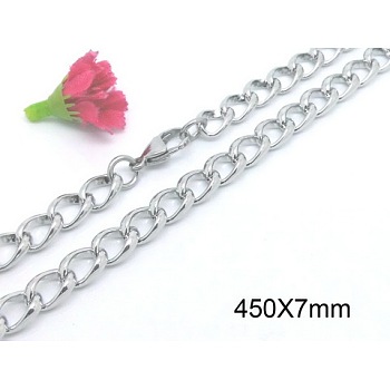 304 Stainless Steel Twisted Chain Curb Chain Necklaces, 17.7 inch(45cm), 7mm