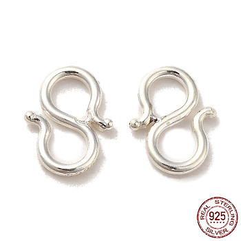 925 Sterling Silver S Shape Clasps, Silver, 9x7x1mm