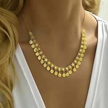 Fashionable Vintage Brass Women's Coin Tassel Necklaces, Real 18K Gold Plated, 17.72 inch(45cm)