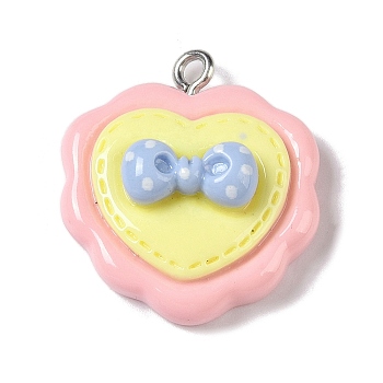 Opaque Resin Pendants, Cartoon Charms with Platinum Plated Iron Loops, Bowknot, 24.5x22x7.5mm, Hole: 2mm