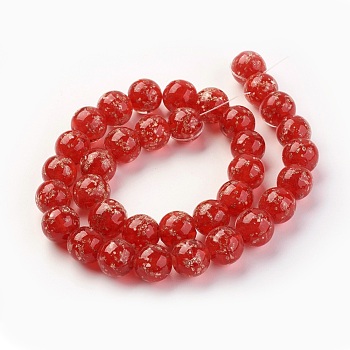 Handmade Gold Sand Lampwork Beads Strands, Luminous, Round, Red, 10mm, Hole: 1.2mm, about 40pcs/strand, 14.3 inch(38cm)