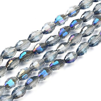 Electroplate Glass Beads Strands, Half Plated, Faceted, Oval, Blue, 6x4mm, Hole: 1mm, about 72pcs/strand, 16 inch