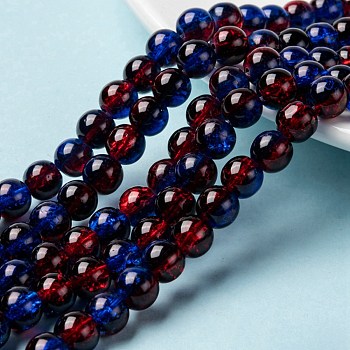 Spray Painted Crackle Glass Beads Strands, Round, Two Tone, Medium Blue, 8mm, Hole: 1.3~1.6mm, about 100pcs/strand, 31.4 inch