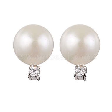 White Flat Round Pearl Stud Earrings