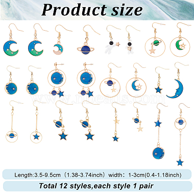 12 Pairs 12 Style Moon & Planet & Star & Spaceman Enamel Asymmetrical Earrings Set(EJEW-AN0002-12)-2