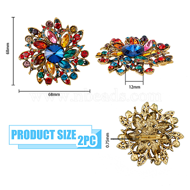 hobbiesay 2piezas 2 broche de flor con diamantes de imitación de colores(JEWB-HY0001-20)-2