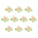 10Pcs Alloy Enamel Pendants, Golden, Tortoise with Flower Charms, Pale Green, 23x25x1.5mm, Hole: 1.6mm(ENAM-YW0004-77)