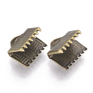 Brass Ribbon Crimp Ends, Rectangle, Antique Bronze, 7~7.5x8mm, Hole: 1x3mm(KK-Q747-10B-AB)