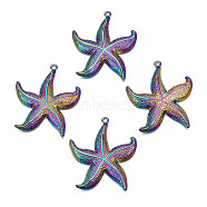 Alloy Pendants, Cadmium Free & Nickel Free & Lead Free, Starfish, Rainbow Color, 48.5x44x4.5mm, Hole: 2mm(PALLOY-N163-128-NR)