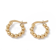201 Stainless Steel Round Beaded Hoop Earrings with 304 Stainless Steel Pins for Women, Golden, 15x15x3mm, Pin: 0.7~0.8x1~1.5mm(EJEW-B016-01A-G)