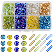 8 Style Round Glass Seed & Round Bugle Beads, Transparent Colours Rainbow, Tube & Round, Mixed Color, 3~8x1.8~3mm, Hole: 0.6~1mm(SEED-SC0001-40)