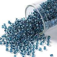 TOHO Round Seed Beads, Japanese Seed Beads, (188) Inside Color Luster Crystal/Capri Blue Lined, 8/0, 3mm, Hole: 1mm, about 1110pcs/50g(SEED-XTR08-0188)