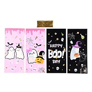 50Pcs Halloween Theme Rectangle Plastic Cookies Bags, Halloween Printed Candy Bags with Twist Wire Ties, Mixed Color, 27.5x12.5x0.01cm(ABAG-H113-03A)