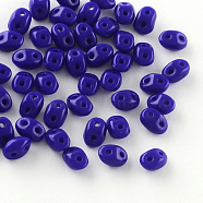 2-Hole Seed Beads, Czech Glass Beads, Medium Blue, 5x3.5x3mm, Hole: 0.5mm, about 650pcs/bag(GLAA-R159-07)